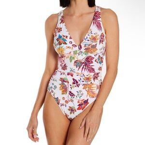 Lauren Ralph Lauren Vibrant Floral Jacobean One-Piece Swimsuit SZ 12